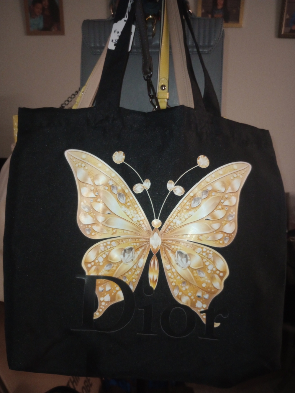 Fashion Black Tote with Gold Butterfly Motif